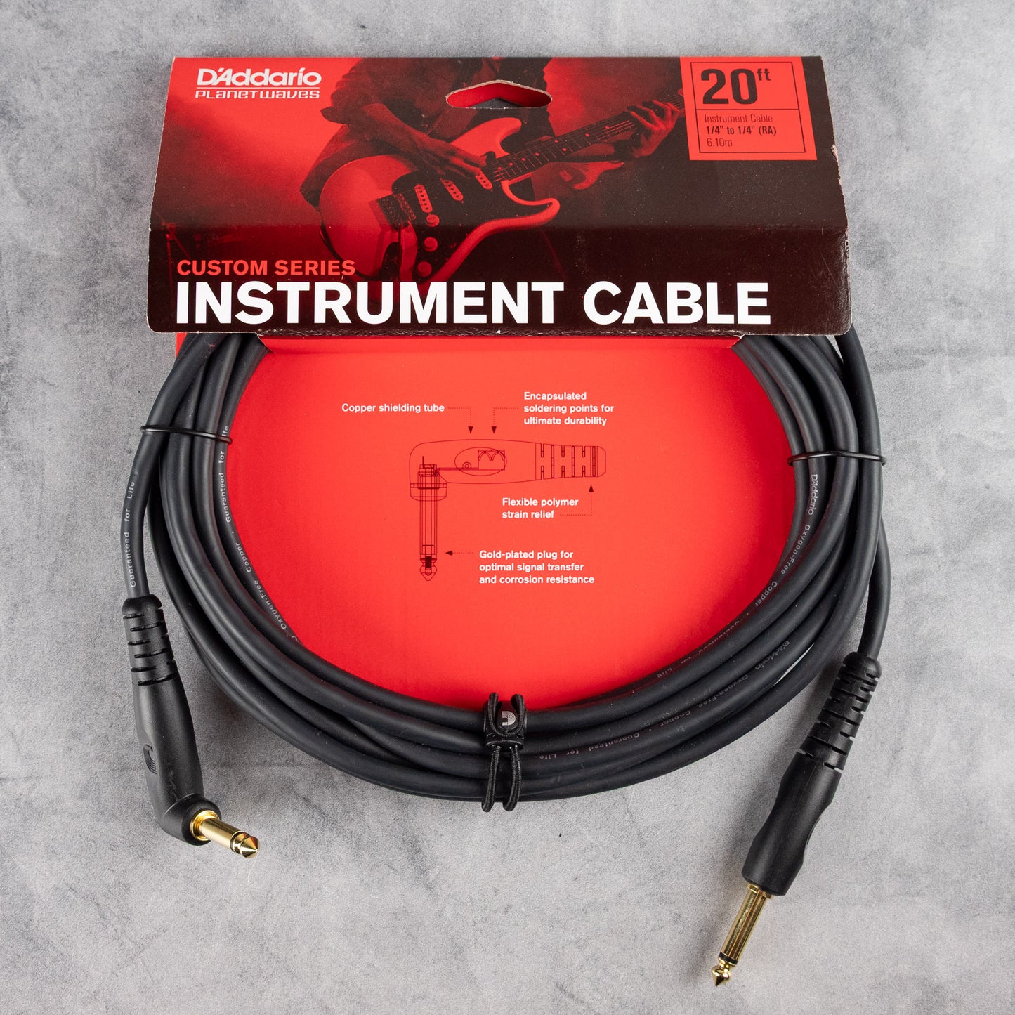 D'Addario 20ft Custom Series Instrument Cable, Straight to Right Angle