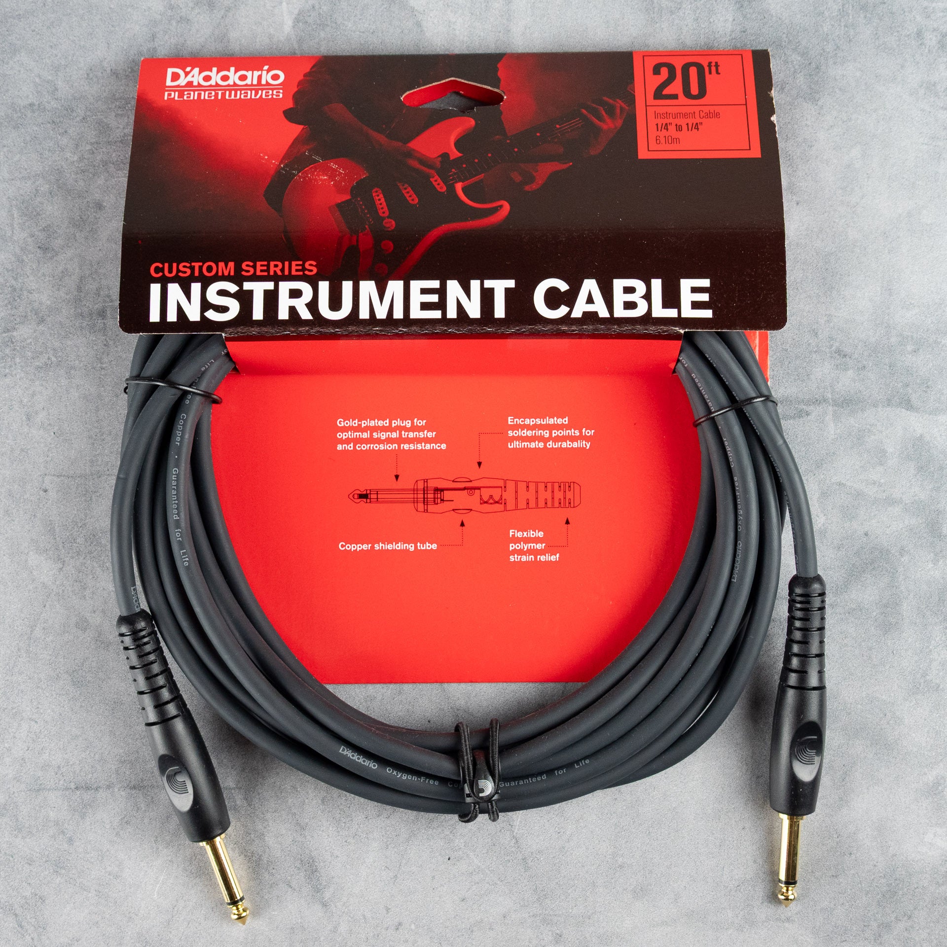 D'Addario 20ft Custom Series Instrument Cable, Straight to Straight