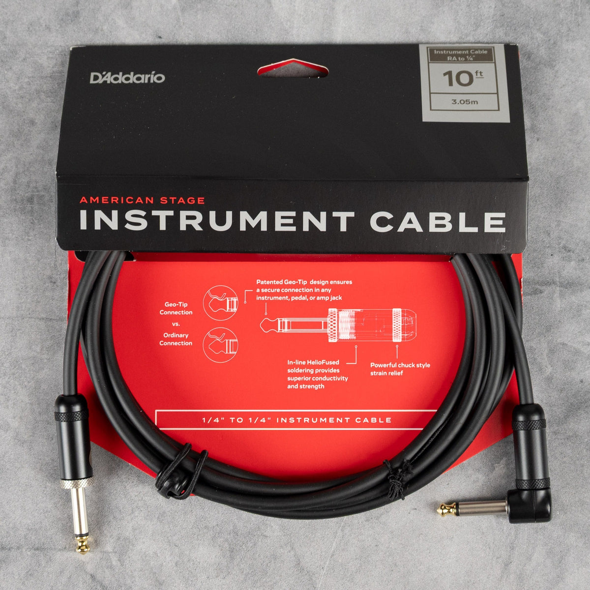 D'Addario American Stage Instrument Cable 10', Right Angle to Straight