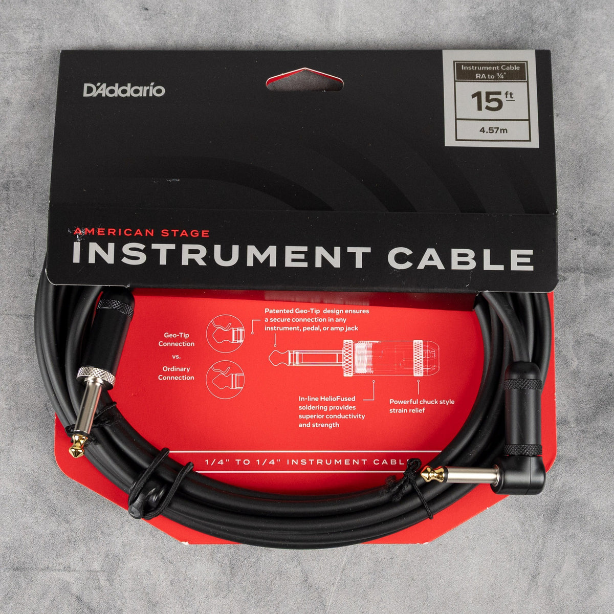 D'Addario American Stage Instrument Cable 15', Right Angle to Straight