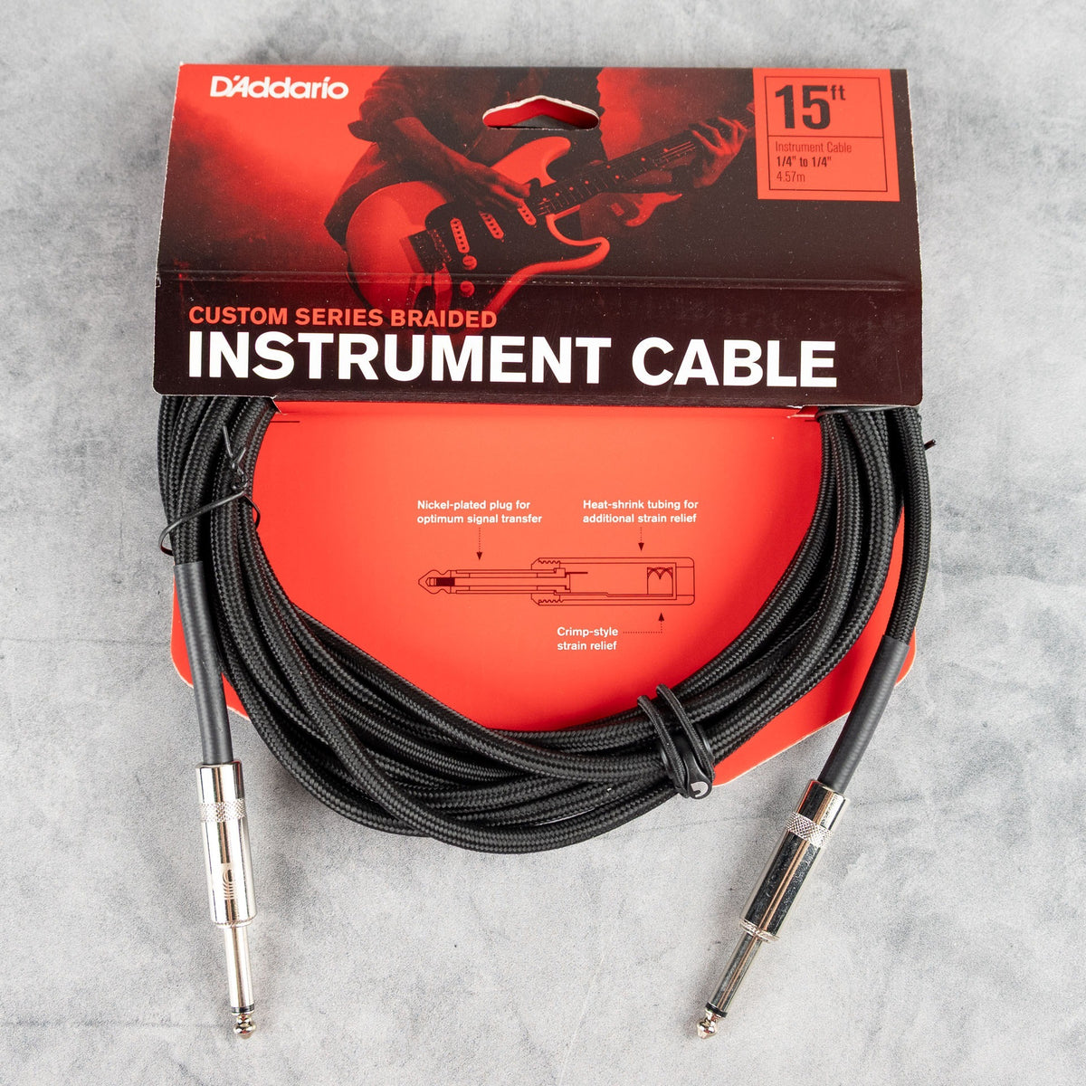 D'Addario Custom Series Braided Instrument Cable 15', Black