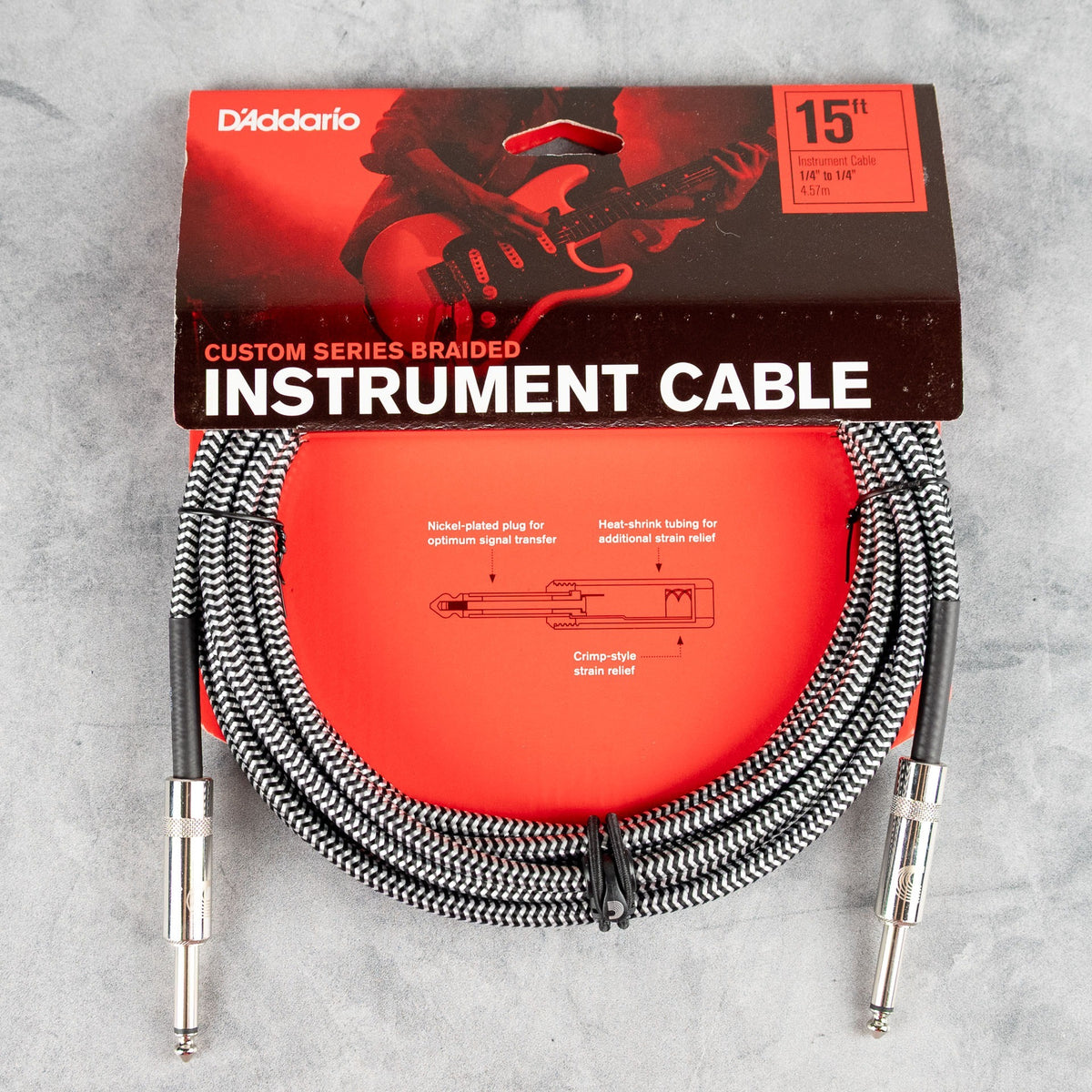 D'Addario Custom Series Braided Instrument Cable 15', Grey