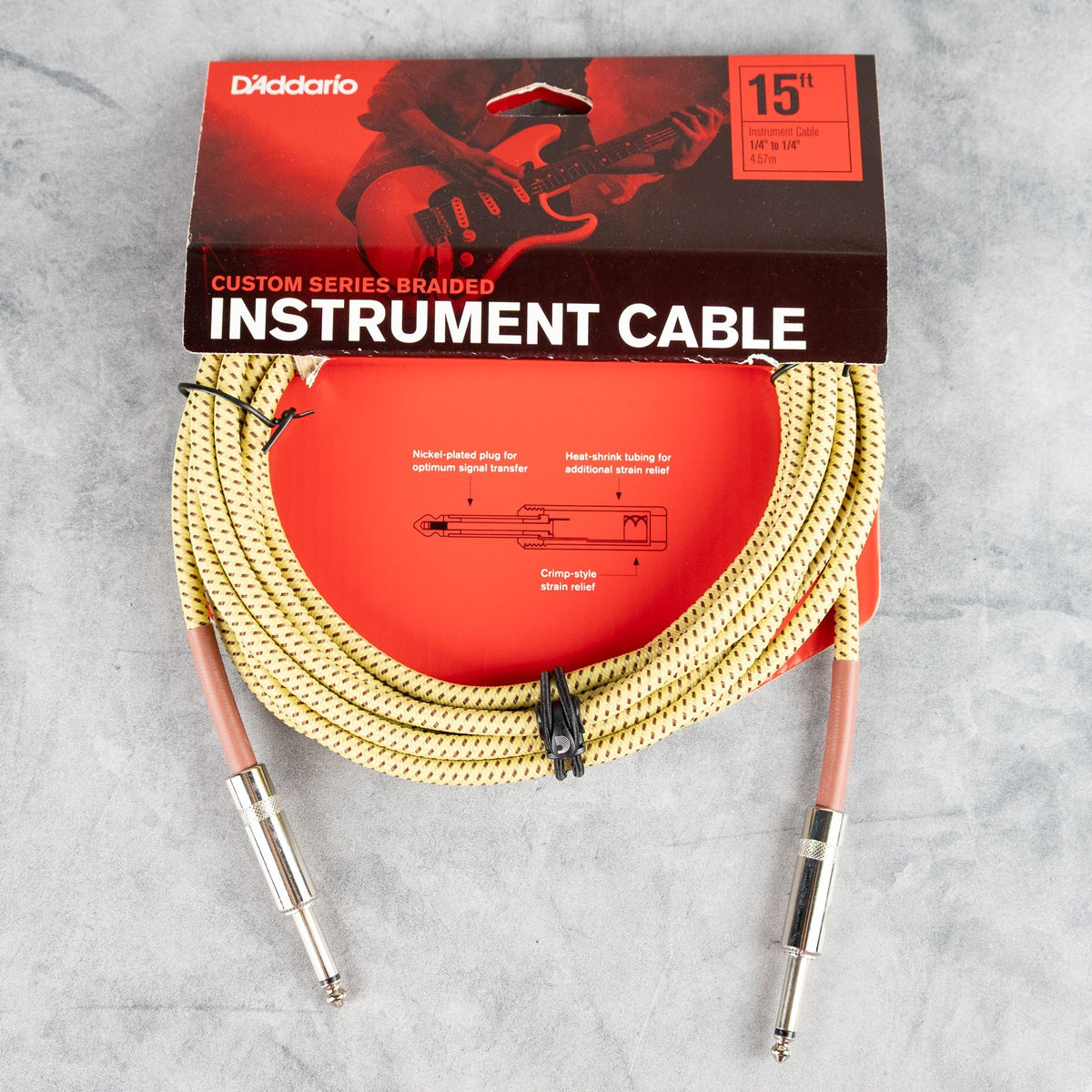 D'Addario Custom Series Braided Instrument Cable 15', Tweed