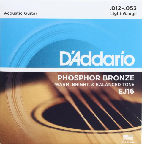 D'Addario EJ16 Phosphor Bronze Acoustic Guitar Strings, Light, 12-53