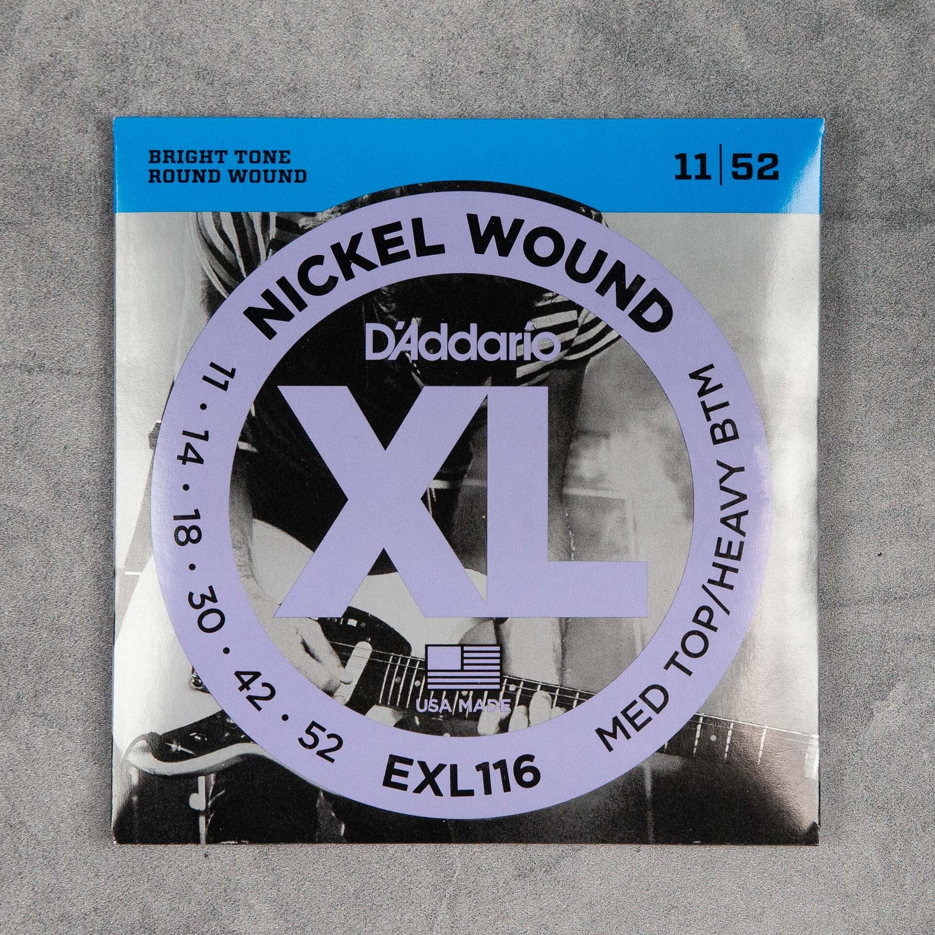 D'Addario EXL116 Nickel Wound Electric Guitar Strings, 11-52, Medium Top/Heavy Bottom Set