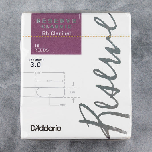 D'Addario Reserve Classic Bb Clarinet Reeds, Strength 3.0 (Box of 10)