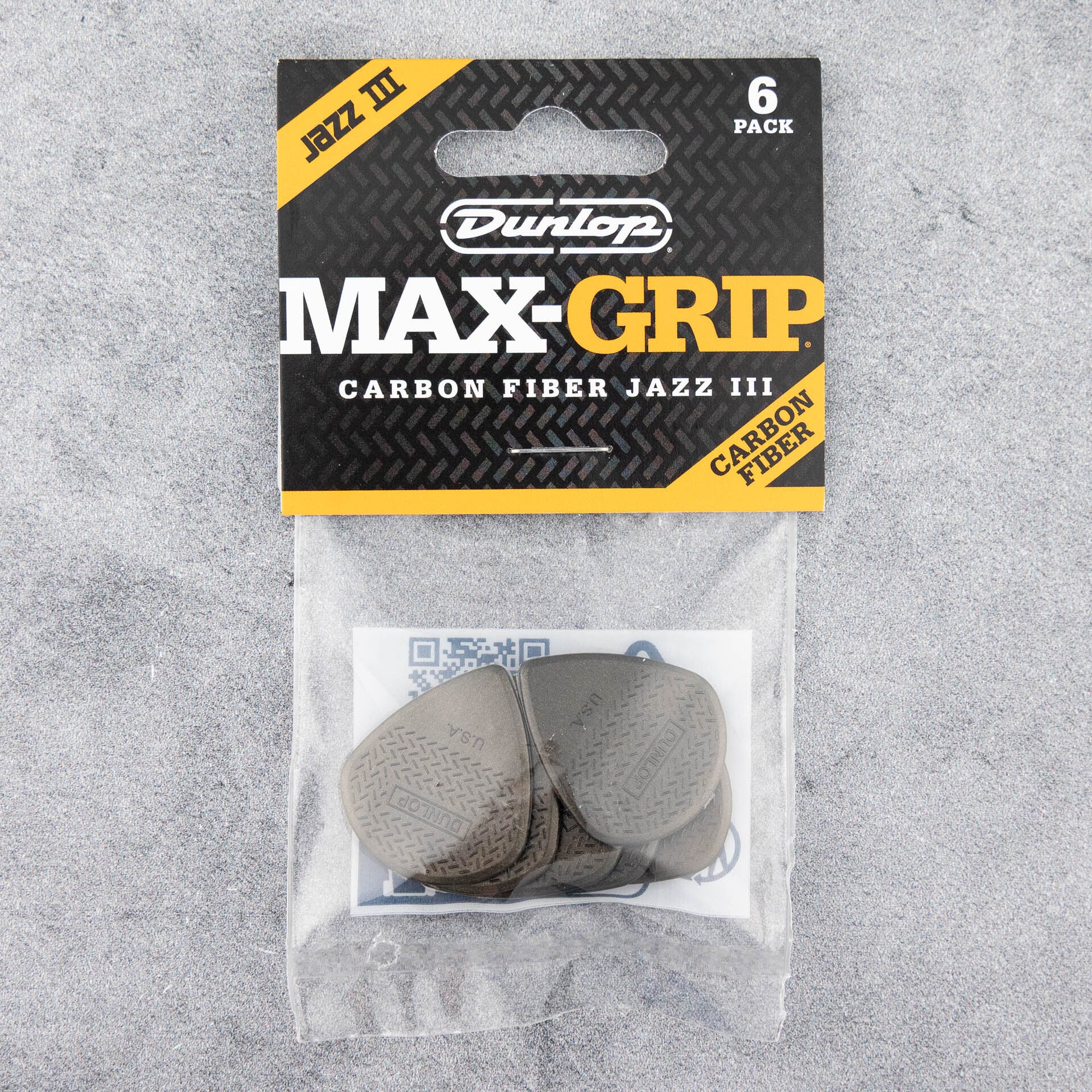Dunlop Max-Grip Jazz III Carbon Fiber Picks, 1.38mm, 6-Pack