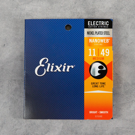 Elixir 12102 Nanoweb Coated Nickel Plated Electric Guitar Strings, Medium, 11-49