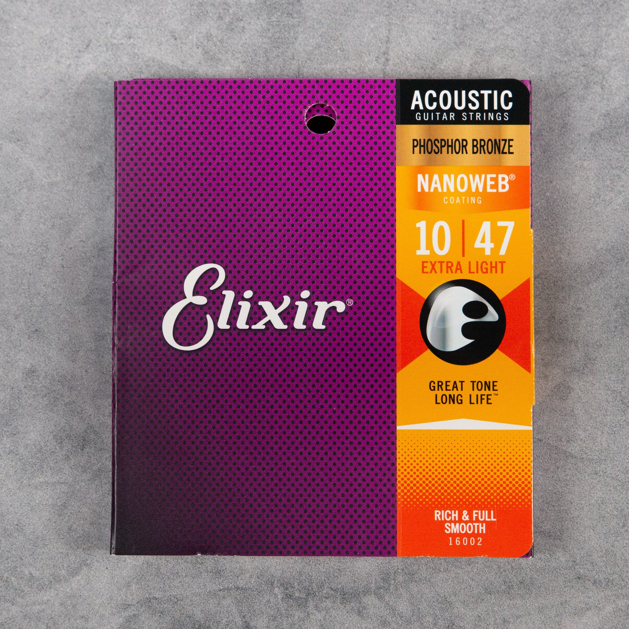 Elixir 16002 Nanoweb Coated Phosphor Bronze Acoustic Guitar Strings, Extra Light, 10-47
