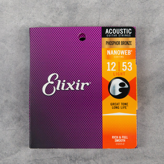 Elixir 16052 Phosphor Bronze Acoustic Guitar Strings, Light, 12-53
