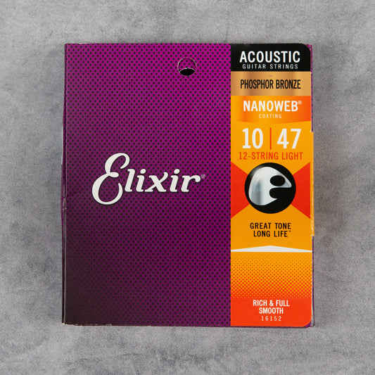Elixir 16152 Phosphor Bronze Acoustic Guitar Strings, 12-String, Light, 10-47