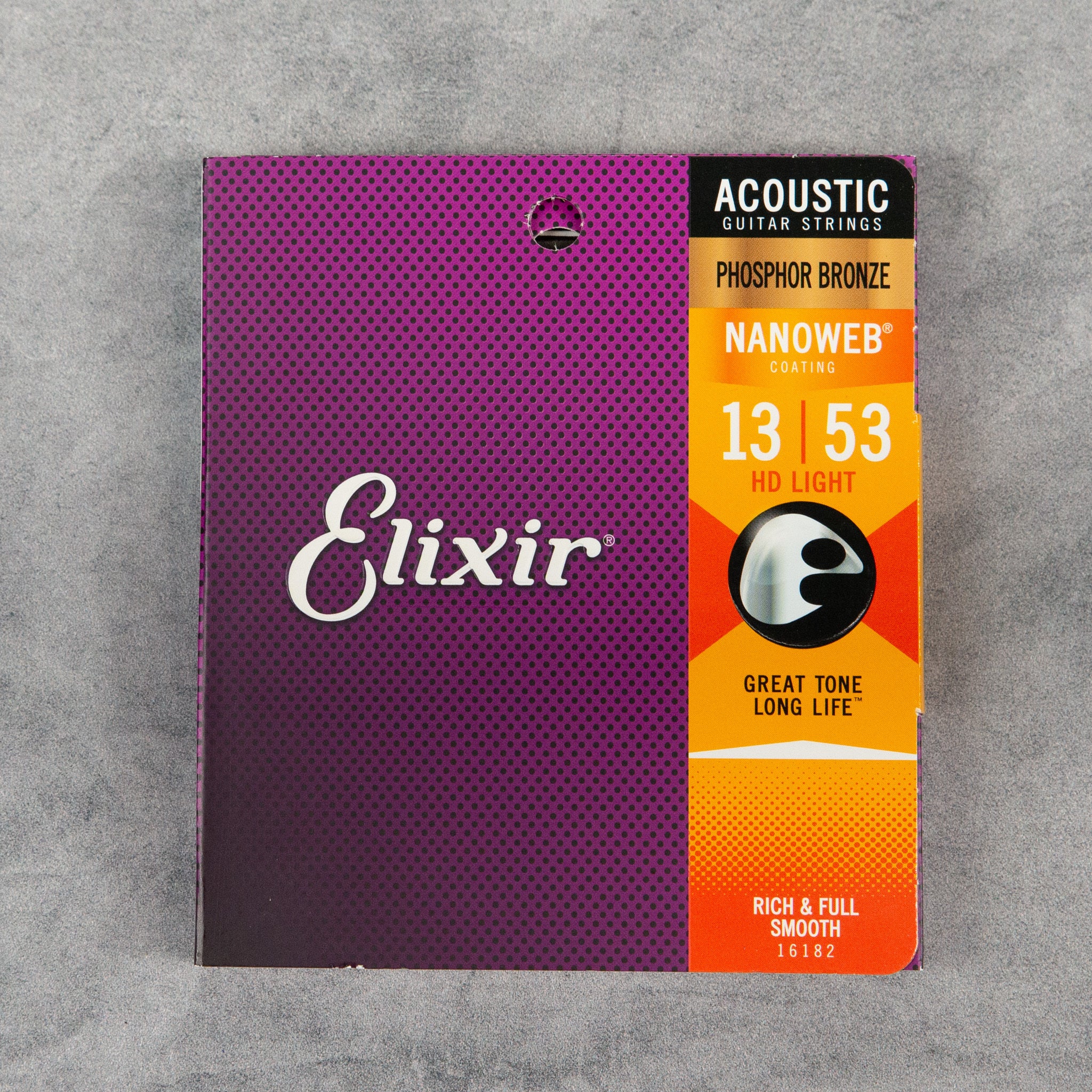 Elixir 16182 Nanoweb Coated Phosphor Bronze Acoustic Guitar Strings, HD Light, 13-53