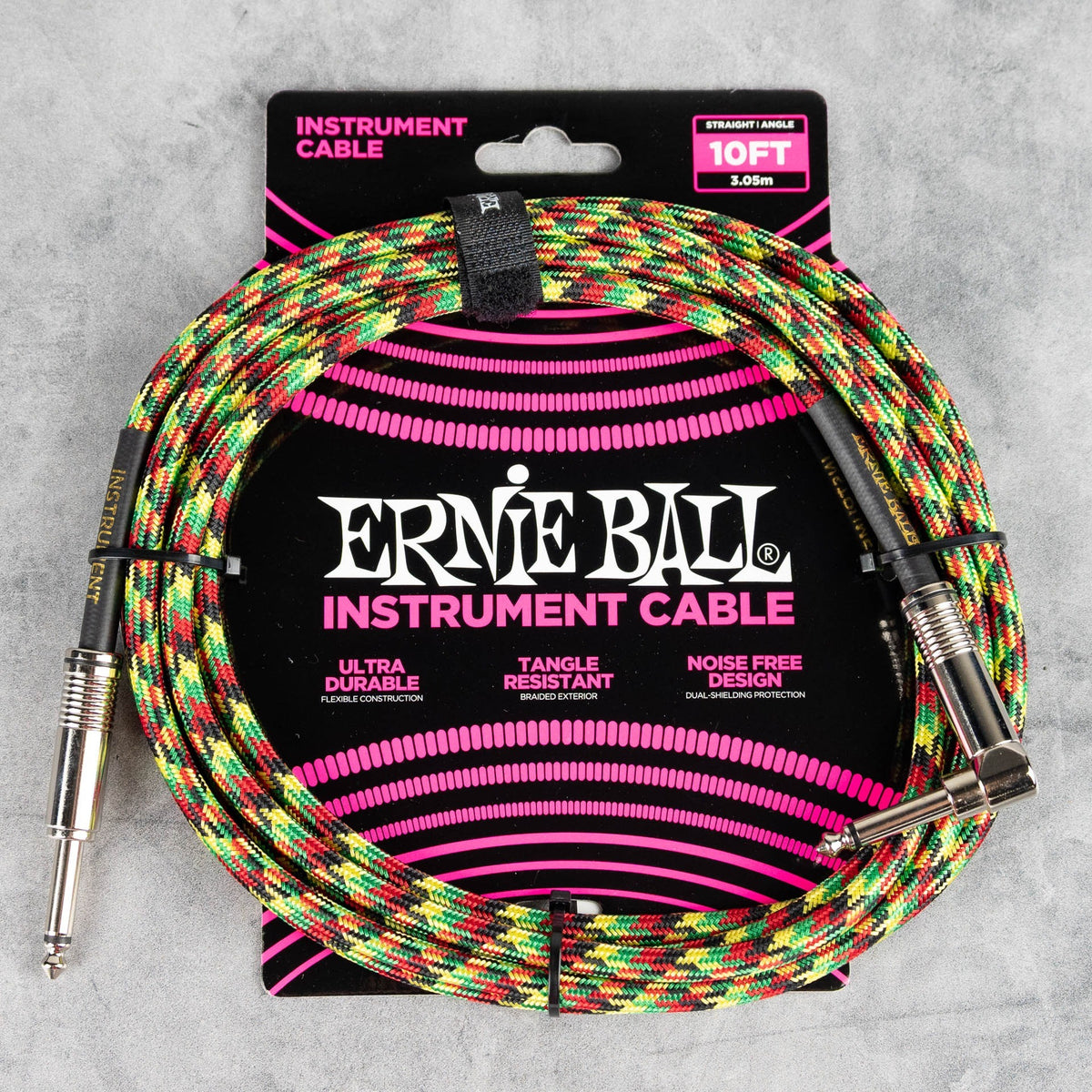 Ernie Ball Braided Instrument Cable 10', Angle/Straight, Good Vibrations