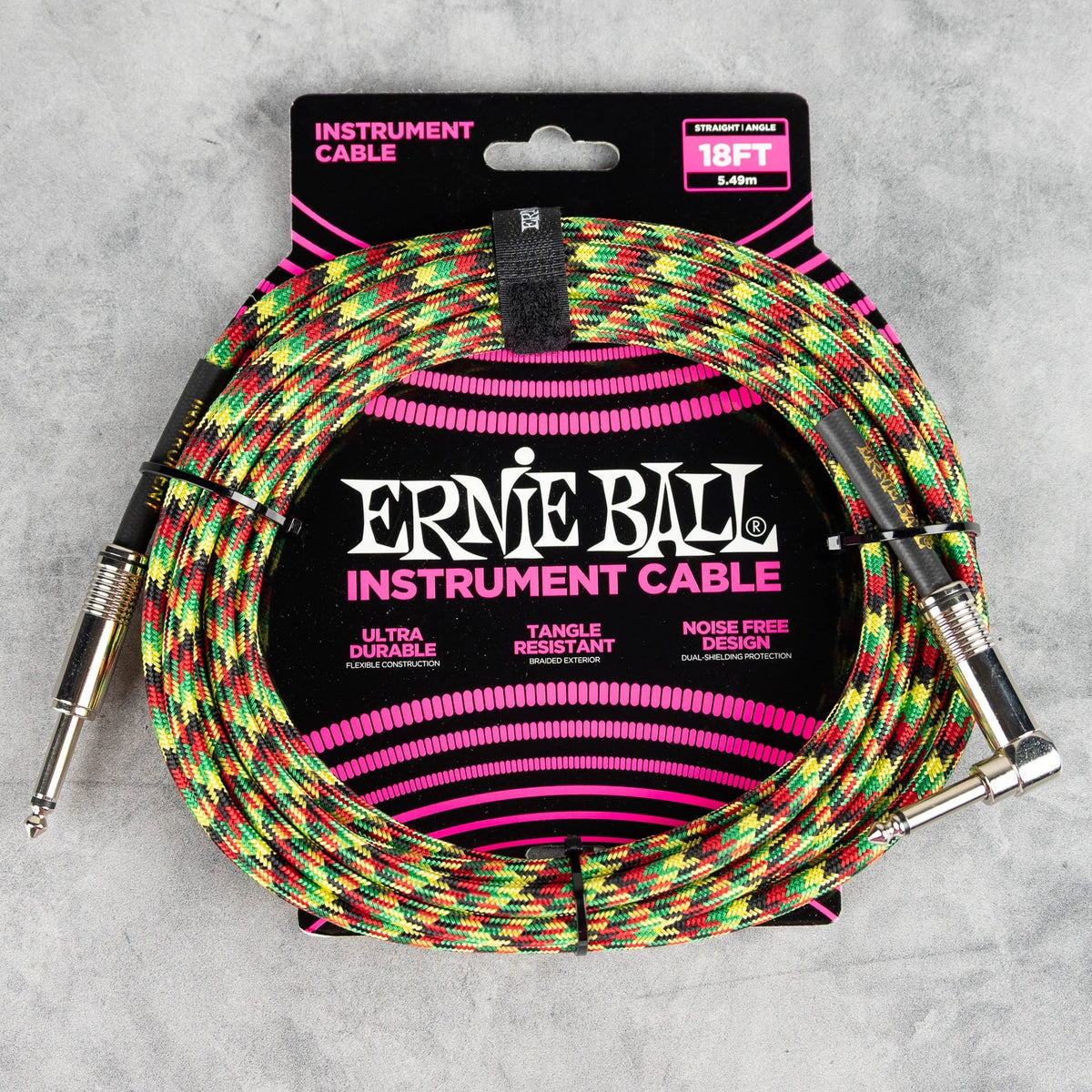 Ernie Ball Braided Instrument Cable 18', Angle/Straight, Good Vibrations
