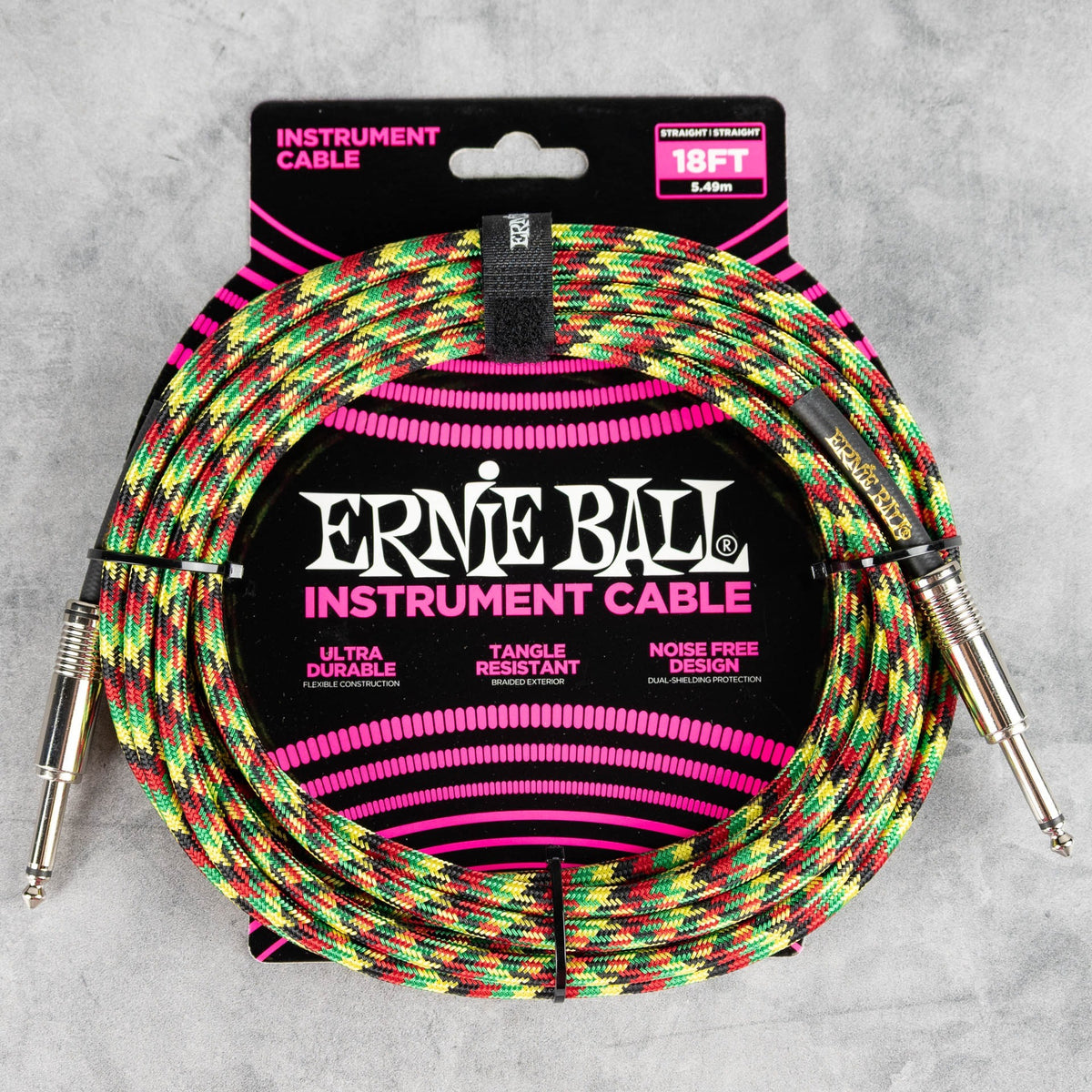 Ernie Ball Braided Instrument Cable 18', Straight/Straight, Good Vibrations