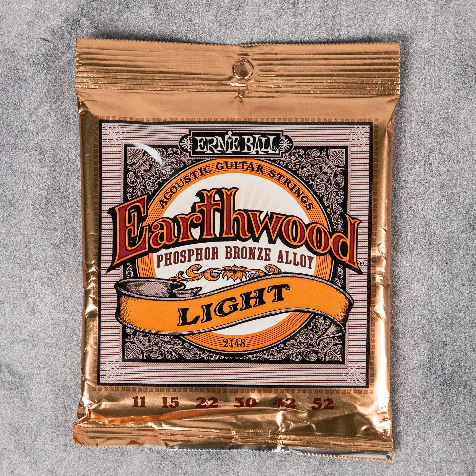 Ernie Ball 2148 Earthwood Phosphor Bronze Acoustic Guitar Strings, 11-52, Light
