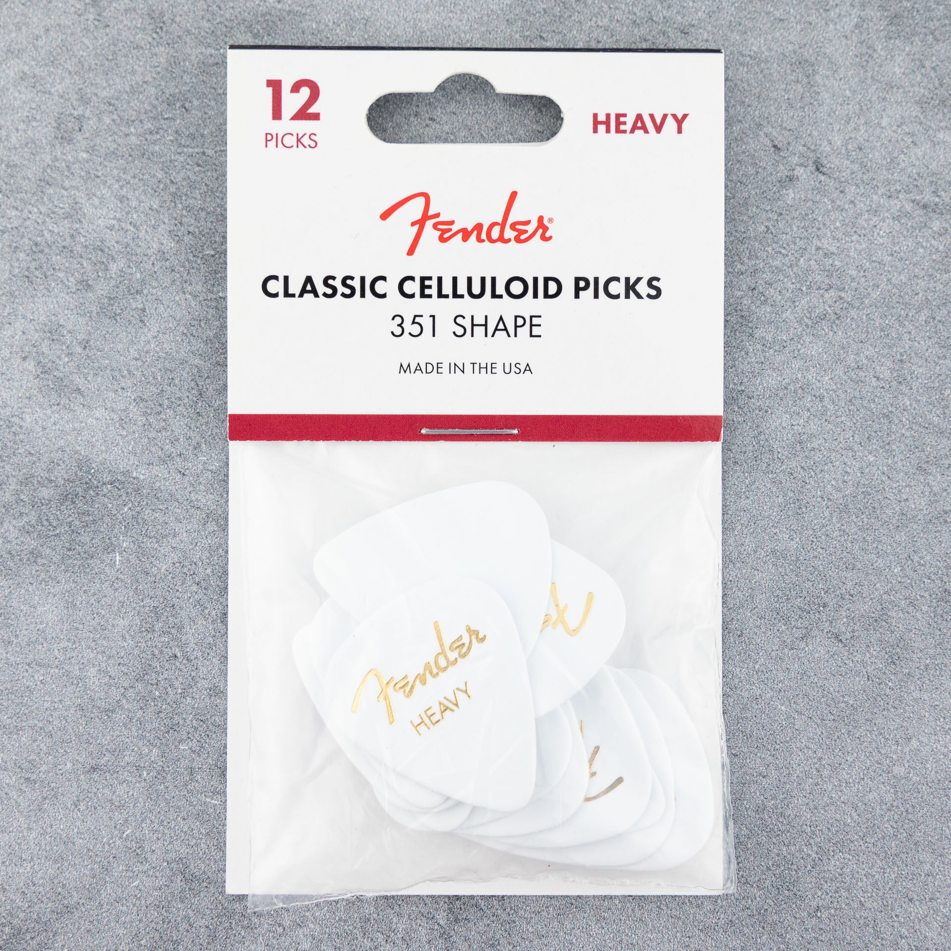 Fender Classic Celluloid Picks 351 Shape, Heavy, White, 12-Pack