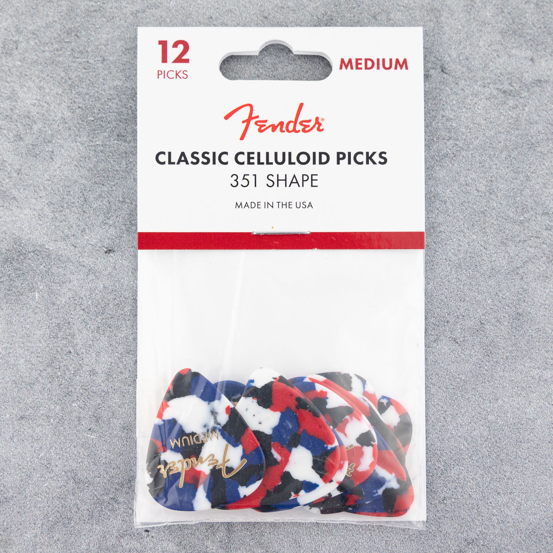 Fender Classic Celluloid Picks 351 Shape, Medium, Confetti, 12-Pack