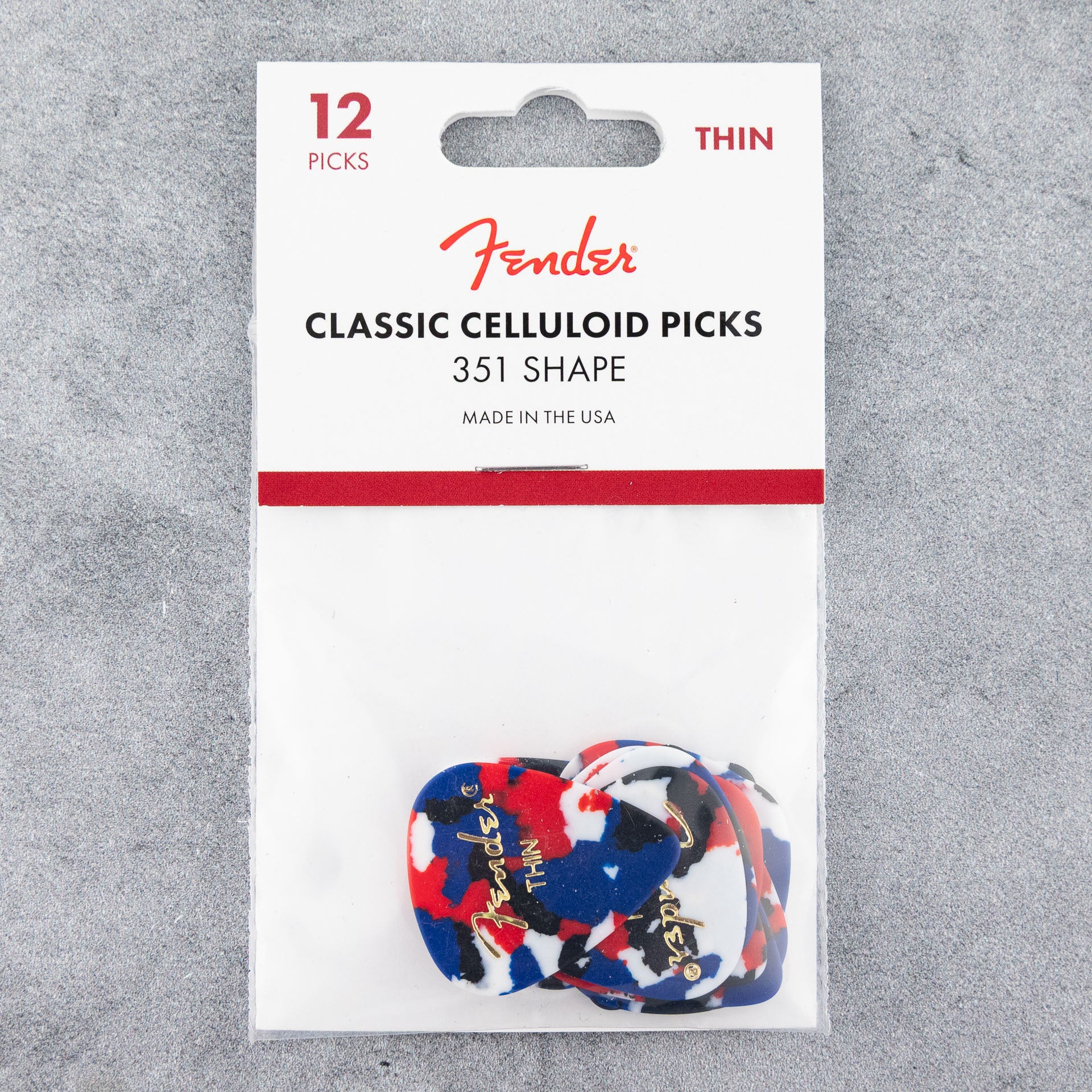 Fender Classic Celluloid Picks 351 Shape, Thin, Confetti, 12-Pack