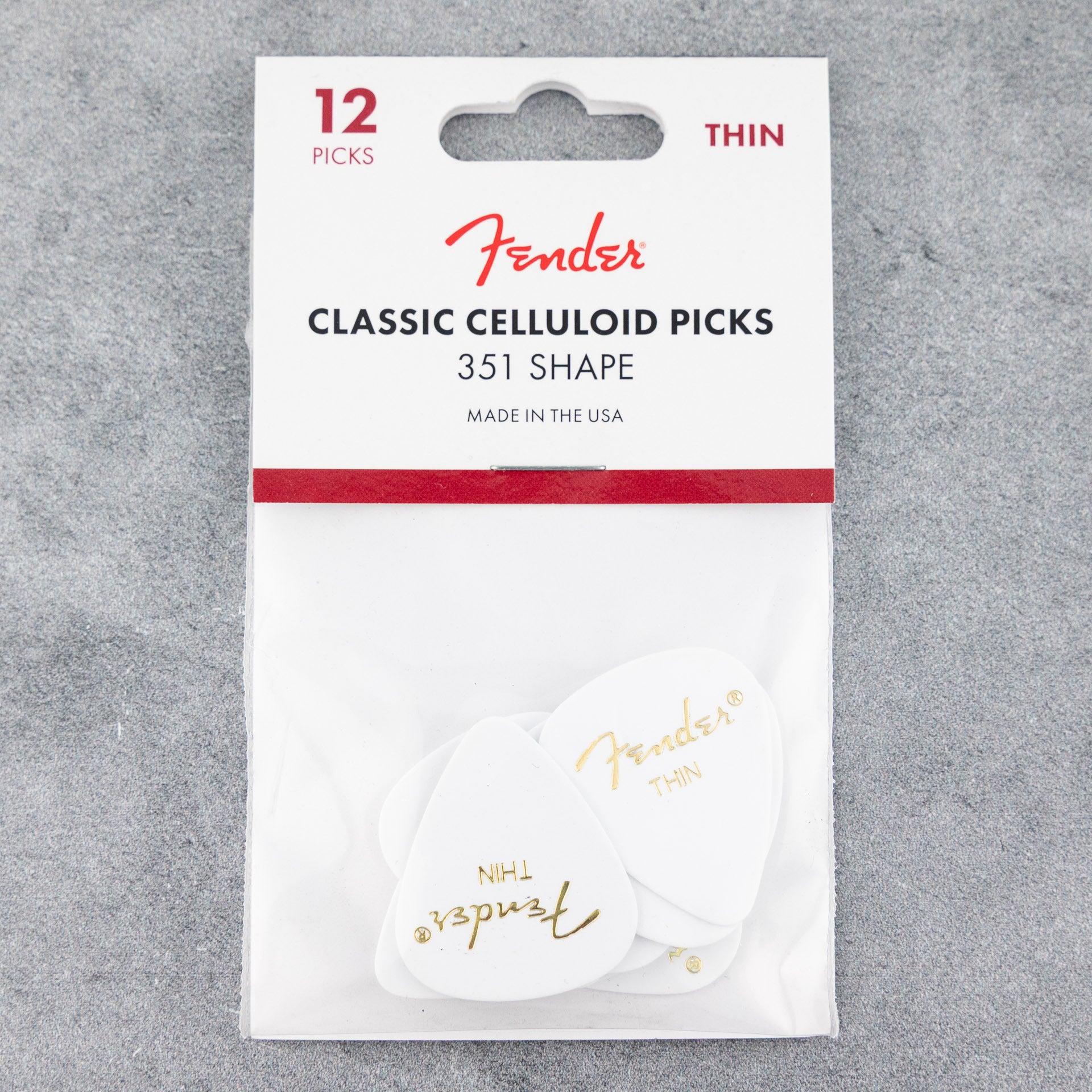 Fender Classic Celluloid Picks 351 Shape, Thin, White, 12-Pack
