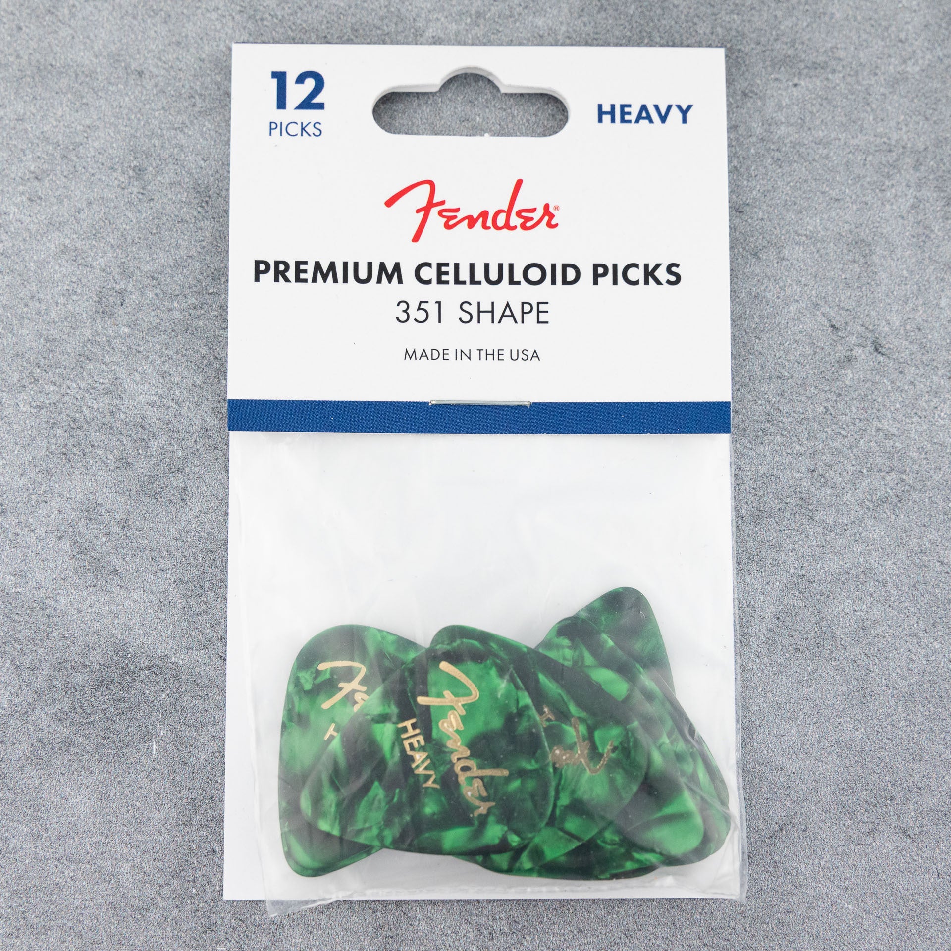 Fender Premium Celluloid Picks 351 Shape, Heavy, Green, 12-Pack