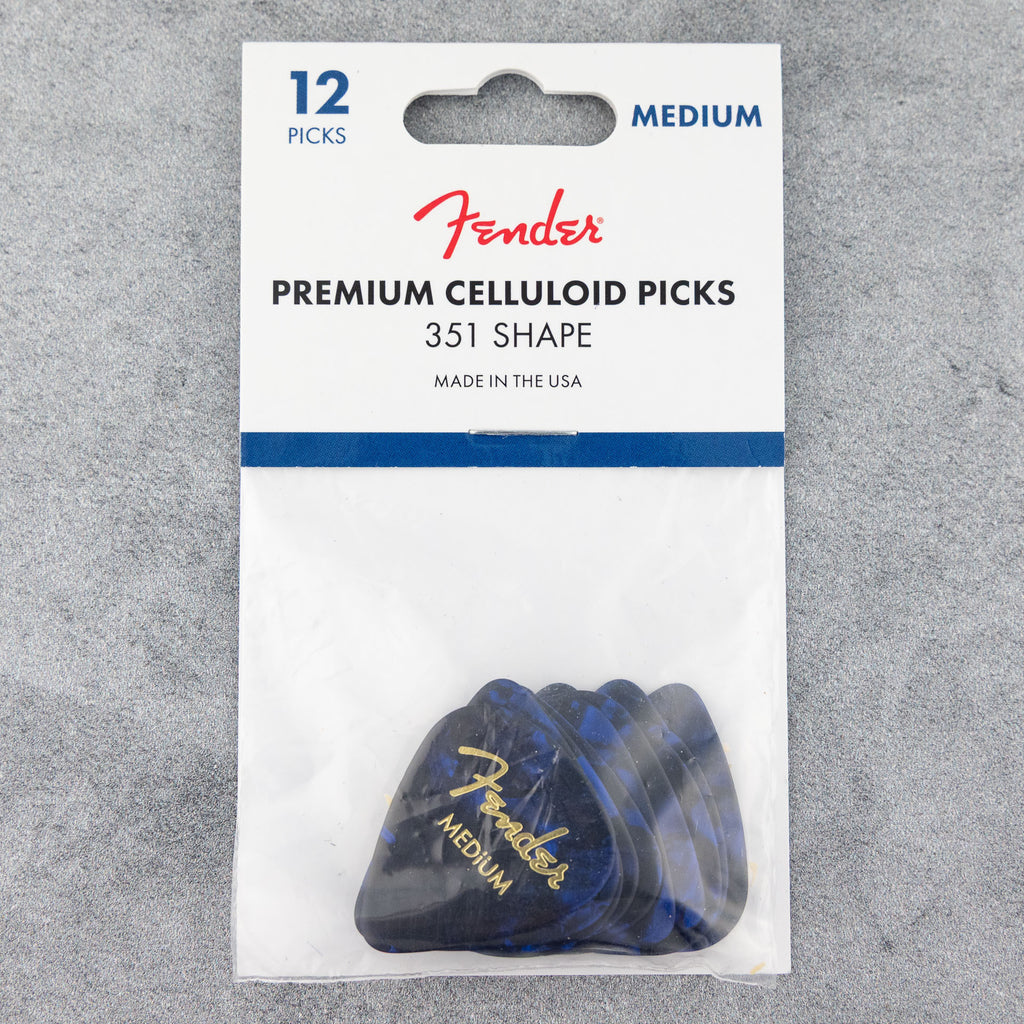 Fender Premium Celluloid Picks 351 Shape, Medium, Blue Moto 12-Pack