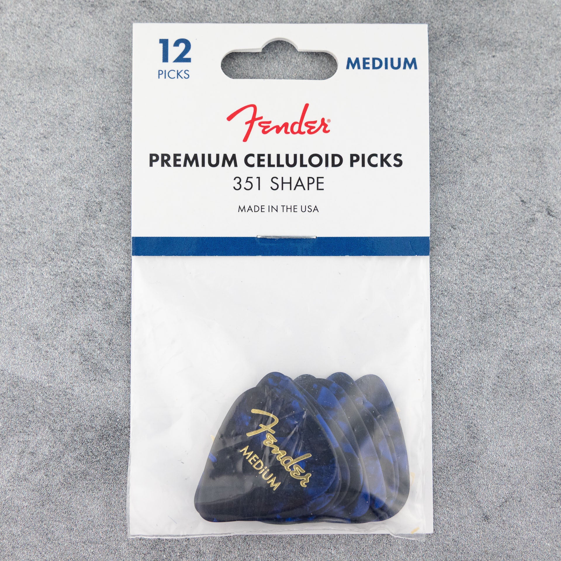 Fender Premium Celluloid Picks 351 Shape, Medium, Blue Moto 12-Pack