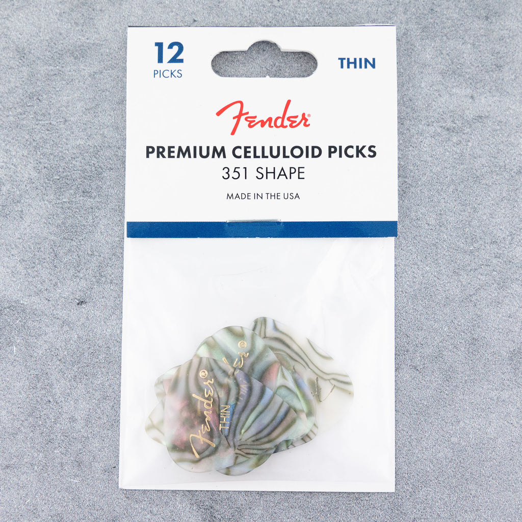 Fender Premium Celluloid Picks 351 Shape, Thin, Abalone, 12-Pack
