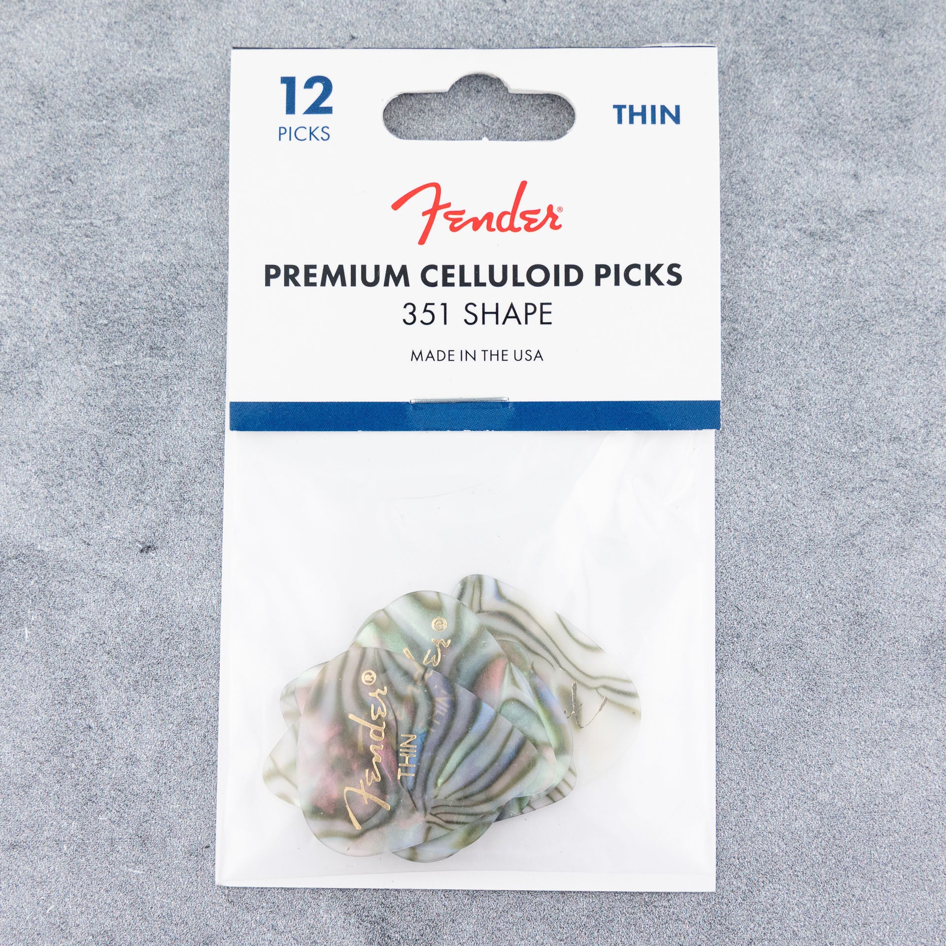 Fender Premium Celluloid Picks 351 Shape, Thin, Abalone, 12-Pack