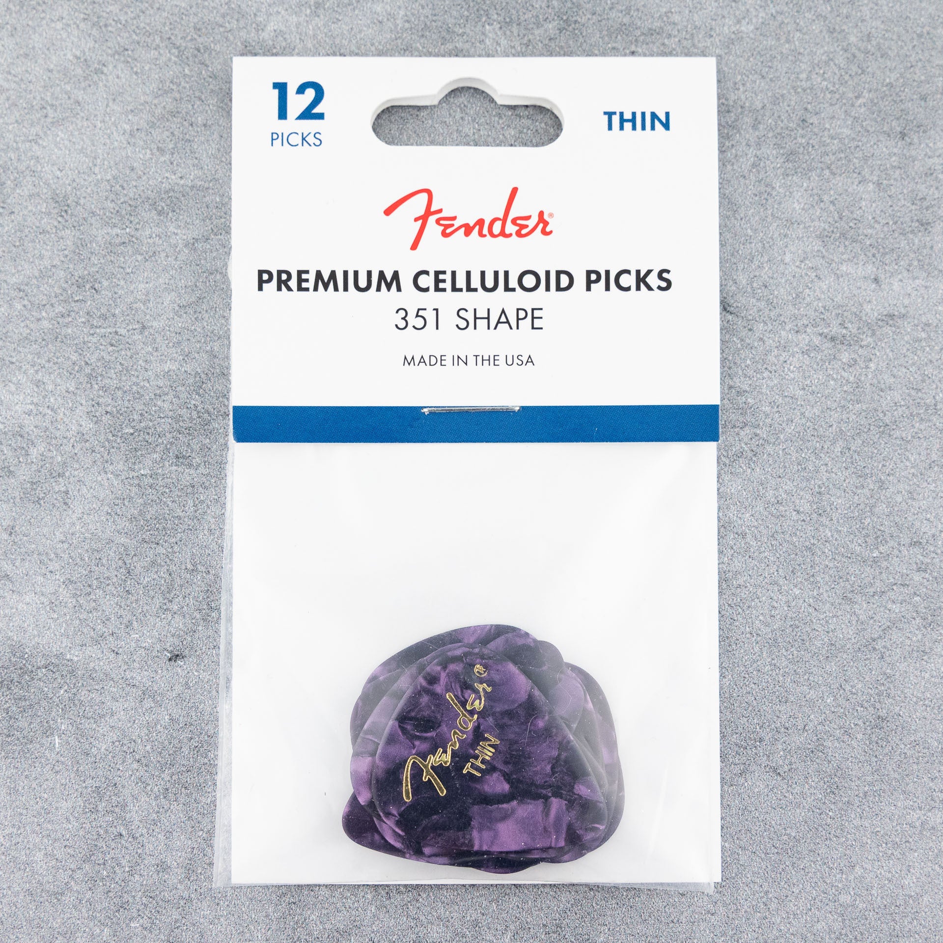 Fender Premium Celluloid Picks 351 Shape, Thin, Purple Moto, 12-Pack