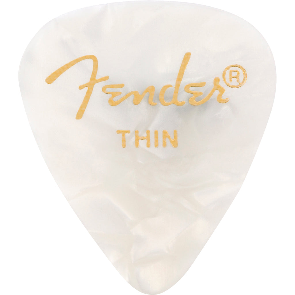 Fender Premium Celluloid Picks 351 Shape, Thin, White Moto, 12-Pack