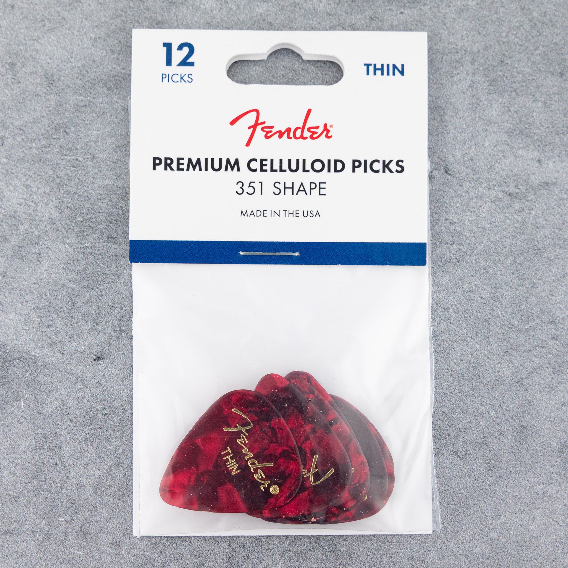 Fender Premium Celluloid Picks 351 Shape, Thin, Red Moto, 12-Pack