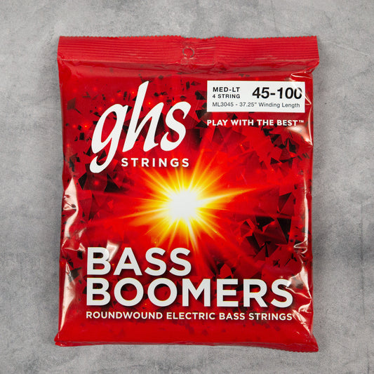 GHS ML3045 Boomers Roundwound Electric Bass Strings, Medium-Light, 45-100