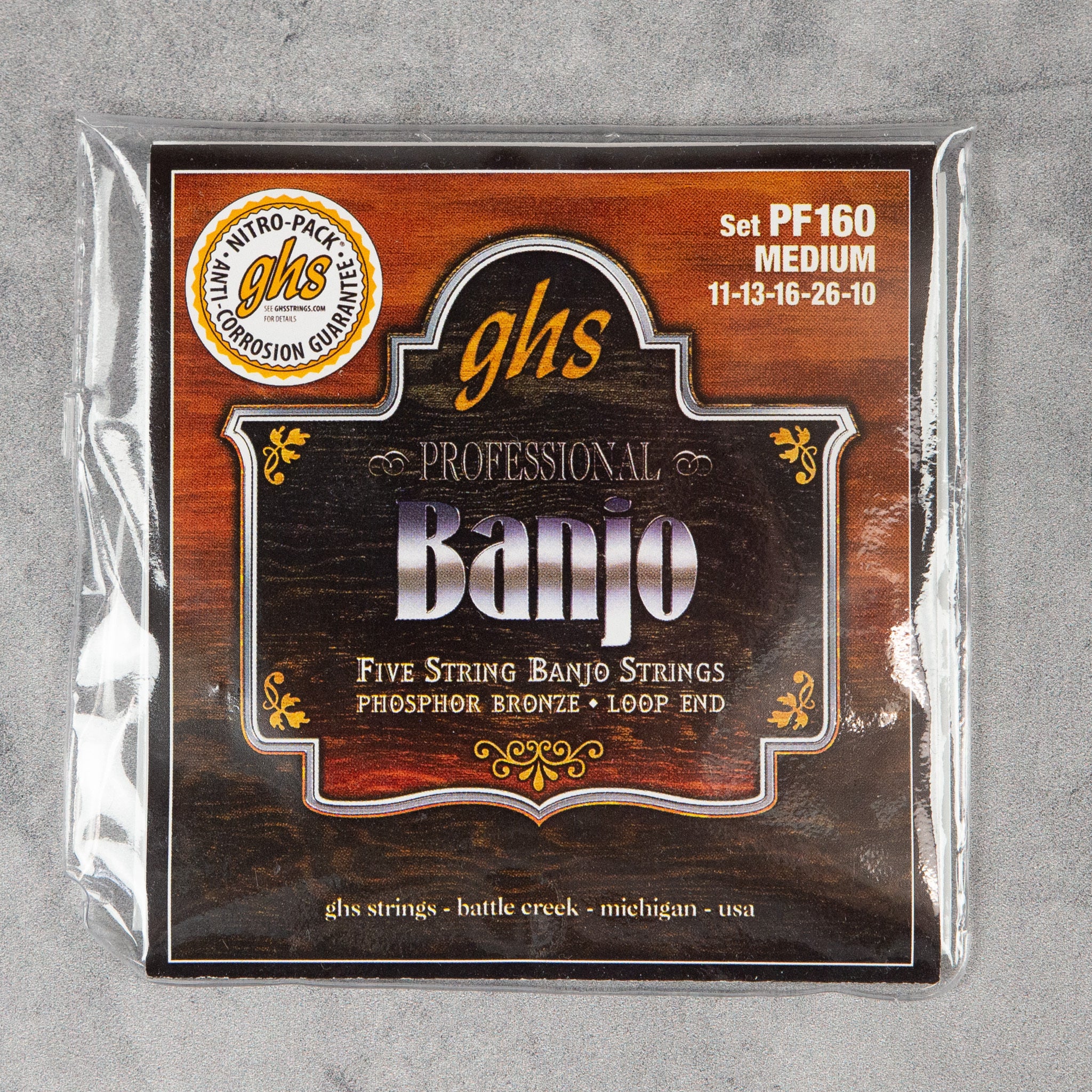 GHS PF160 Phosphor Bronze 5-String Banjo Strings, Medium, 11-26