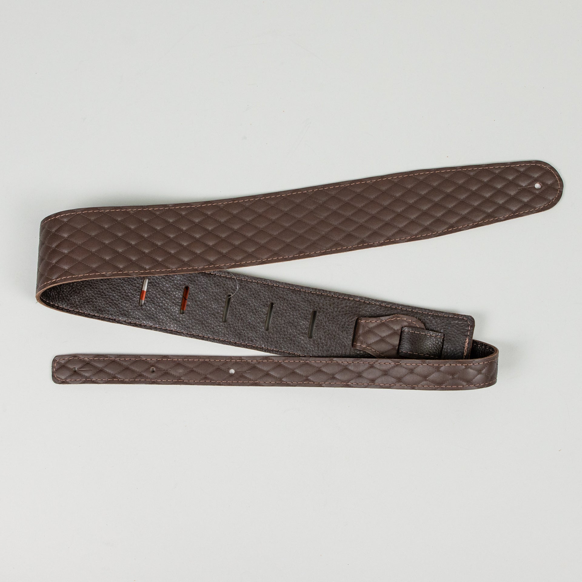 Henry Heller 2.5" Adjustable Quilted Garment Leather Guitar Strap, Brown