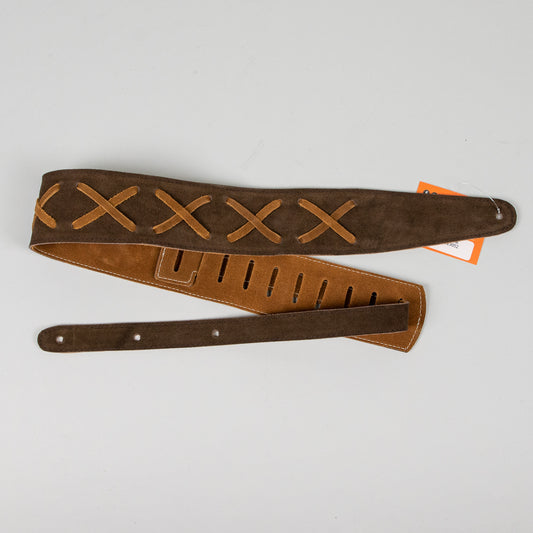 Henry Heller 2" Suede Guitar Strap with Leather X's, Chocolate Brown
