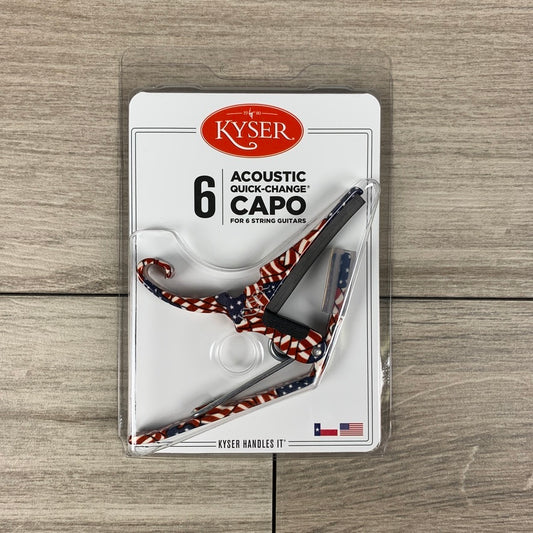 Kyser Acoustic Quick-Change Capo for 6-String Guitar, American Flag Pattern