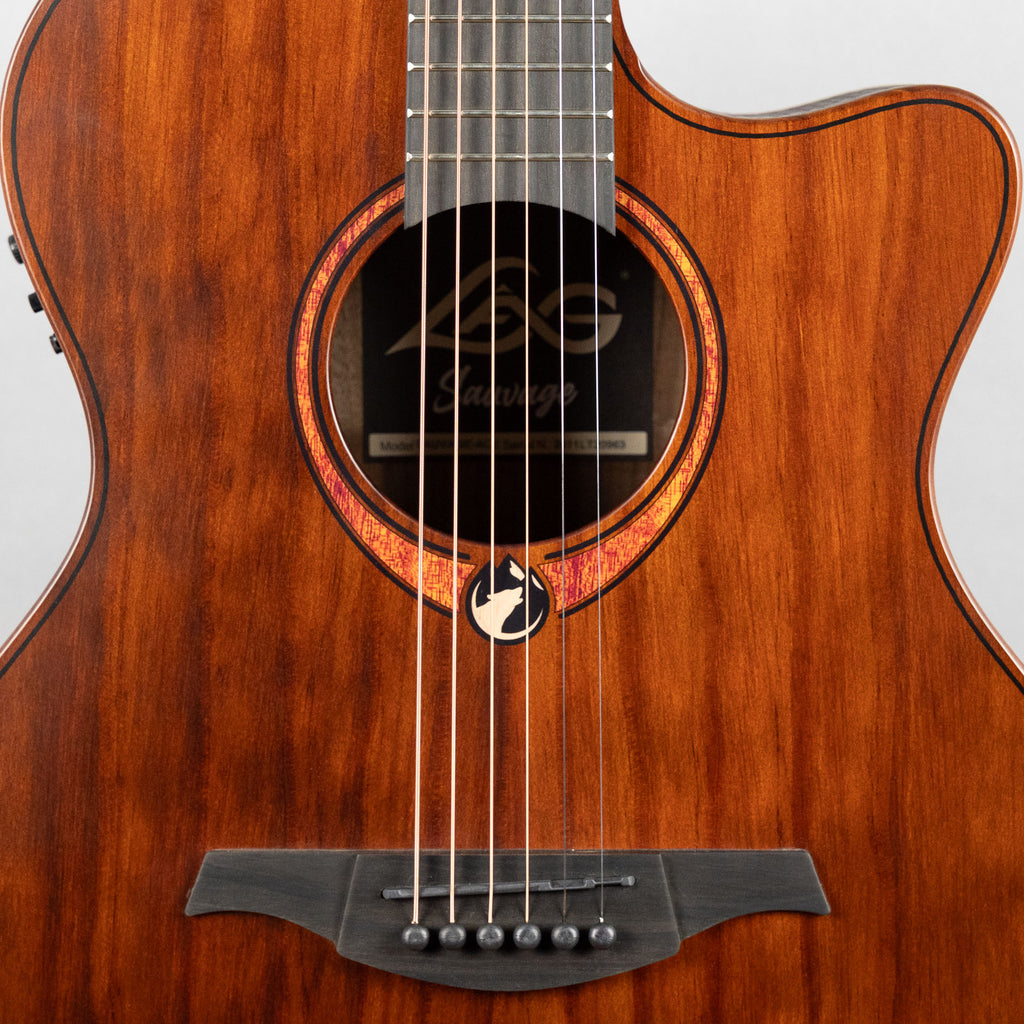 Lag Sauvage-ACE Auditorium Cutaway Acoustic/Electronic Guitar, Brankowood Top / Smoked Eucalyptus Rough Sawn Back & Sides