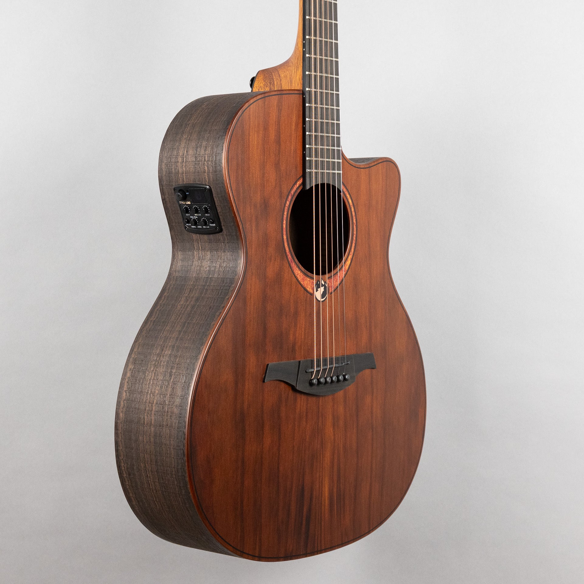 Lag Sauvage-ACE Auditorium Cutaway Acoustic/Electronic Guitar, Brankowood Top / Smoked Eucalyptus Rough Sawn Back & Sides