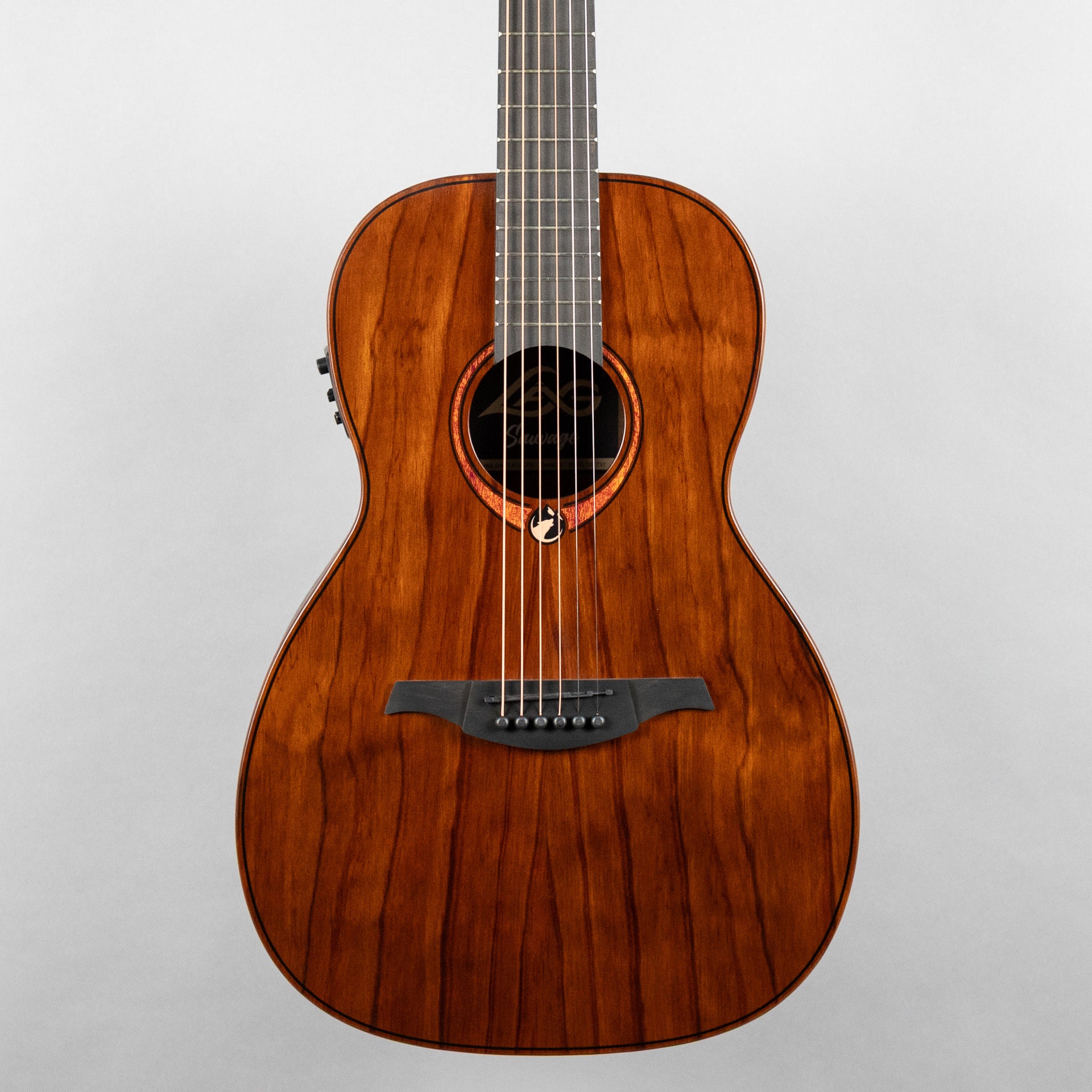 Lag Sauvage-PE Parlor Acoustic/Electric Guitar, Brankowood Top / Smoked Eucalyptus Rough Sawn Back & Sides