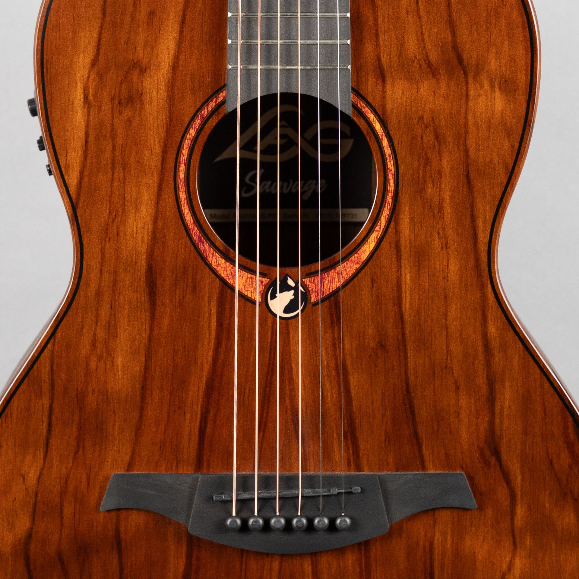 Lag Sauvage-PE Parlor Acoustic/Electric Guitar, Brankowood Top / Smoked Eucalyptus Rough Sawn Back & Sides