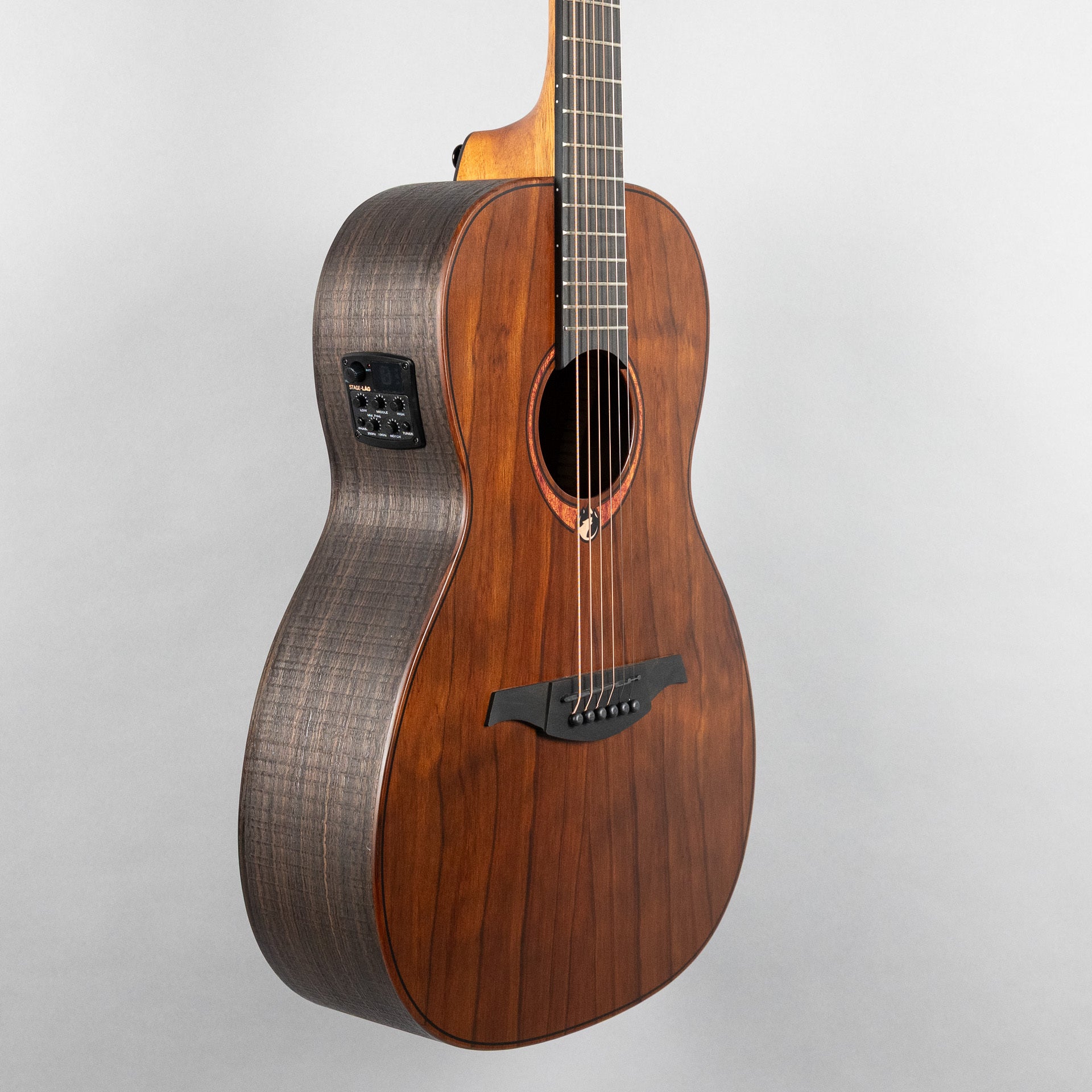 Lag Sauvage-PE Parlor Acoustic/Electric Guitar, Brankowood Top / Smoked Eucalyptus Rough Sawn Back & Sides