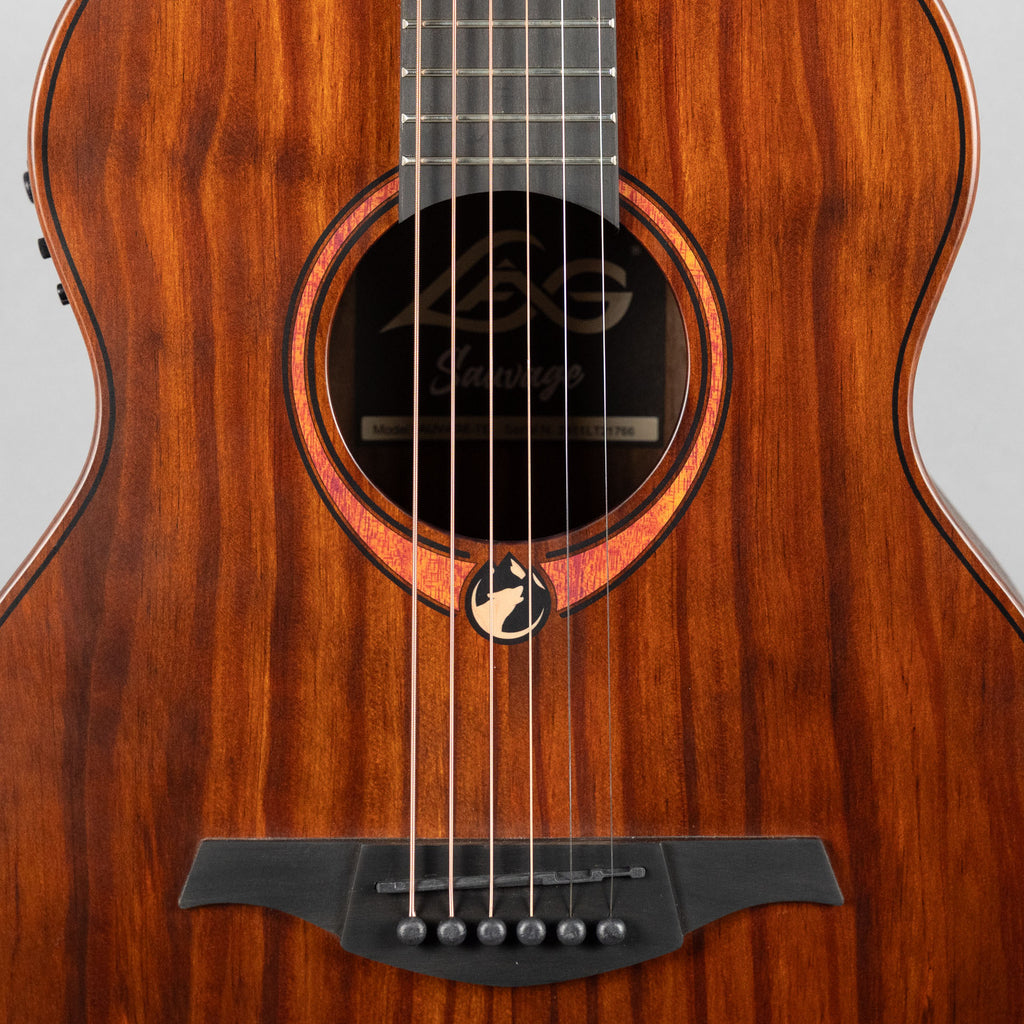 Lag Sauvage-TE Travel Acoustic/Electric Guitar, Brankowood Top / Smoked Eucalyptus Rough Sawn Back & Sides