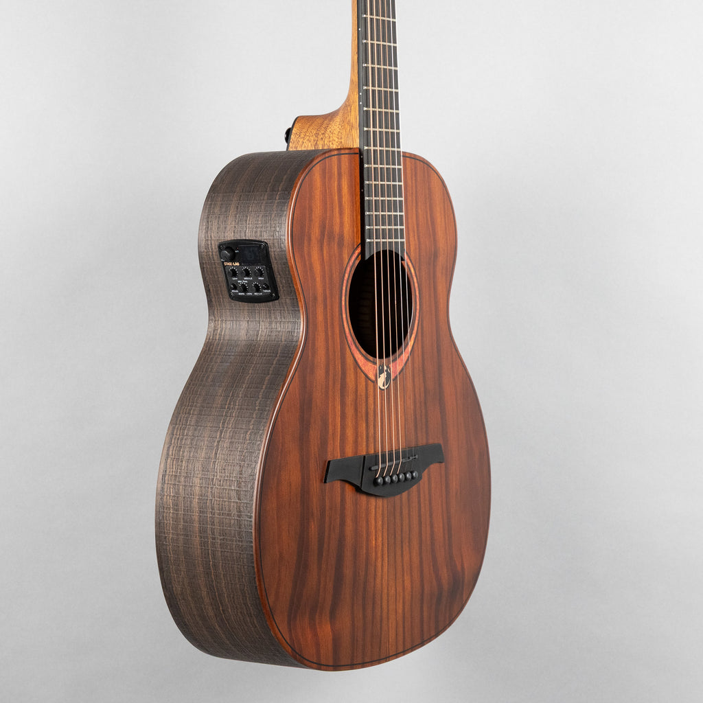 Lag Sauvage-TE Travel Acoustic/Electric Guitar, Brankowood Top / Smoked Eucalyptus Rough Sawn Back & Sides