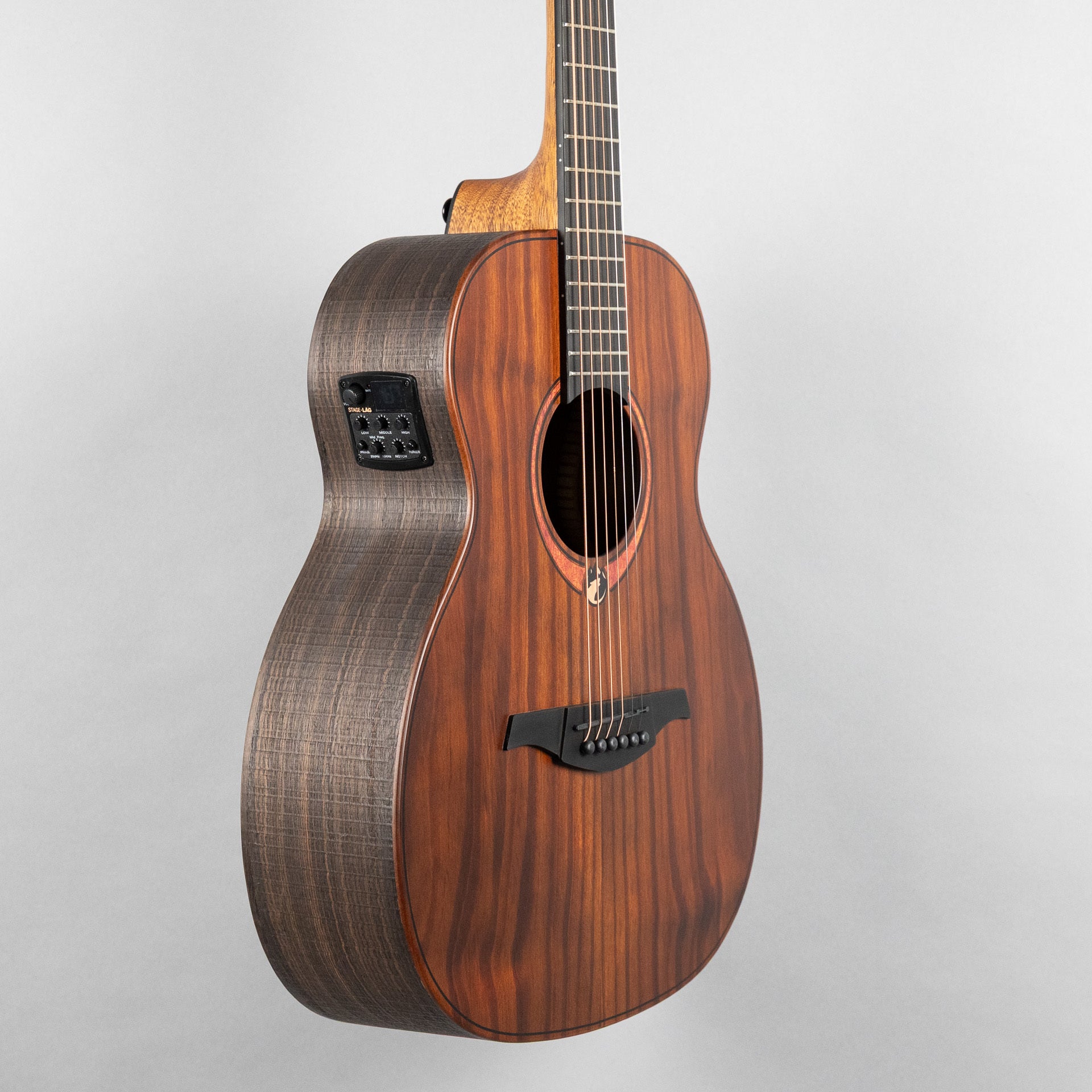 Lag Sauvage-TE Travel Acoustic/Electric Guitar, Brankowood Top / Smoked Eucalyptus Rough Sawn Back & Sides