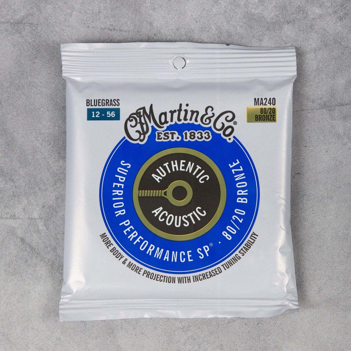 Martin MA240 Authentic Acoustic SP Guitar Strings, 80/20 Bronze, Bluegrass, 12-56