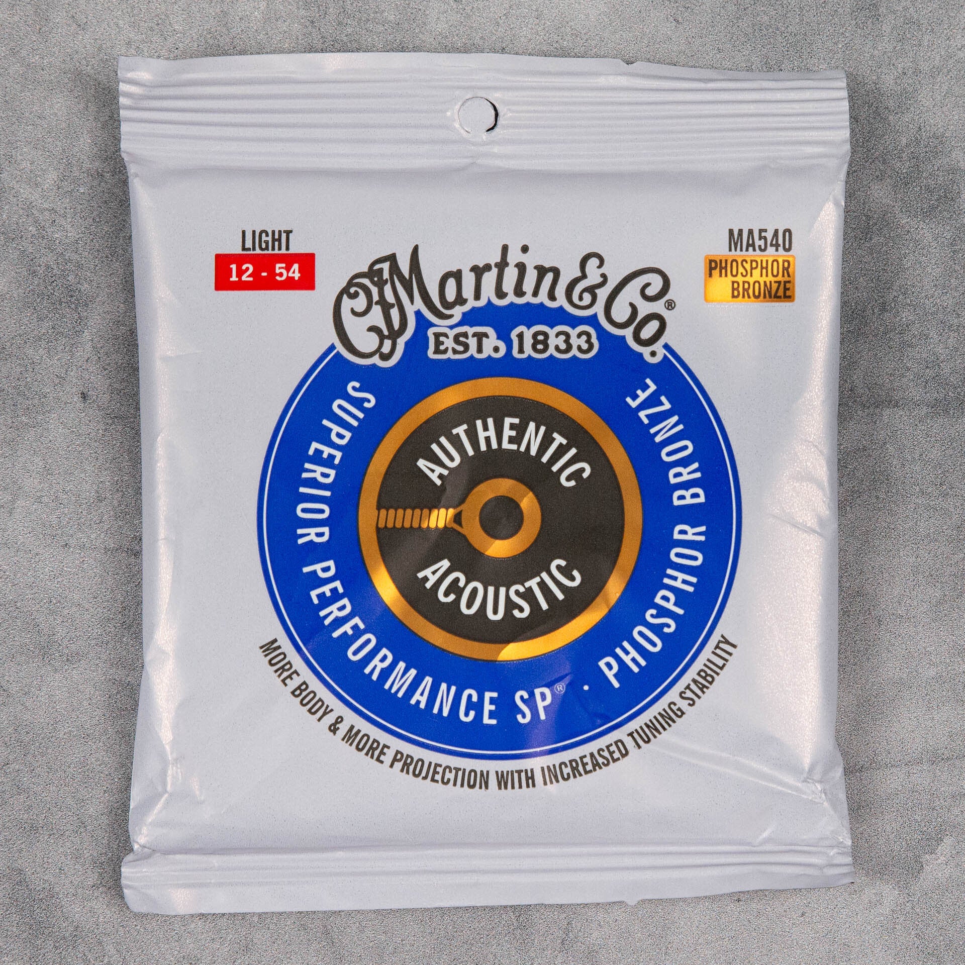 Martin MA540 Authentic Acoustic SP Phosphor Bronze Guitar Strings, Light Gauge .012-.054