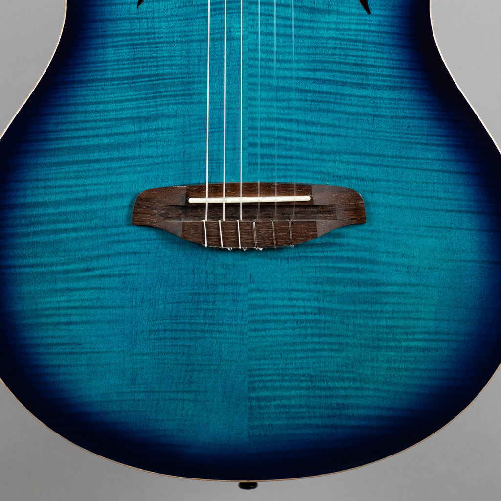 Ortega TourPlayer Deluxe Nylon String Guitar, Flamed Maple Blue Top