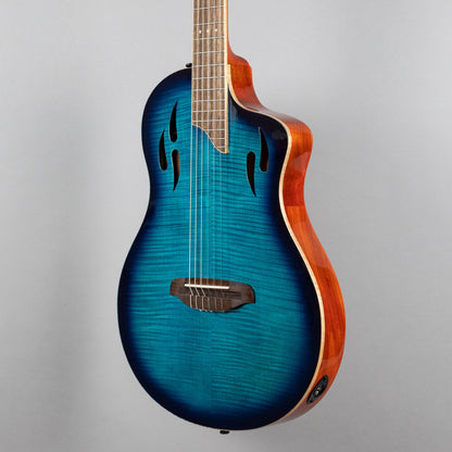 Ortega TourPlayer Deluxe Nylon String Guitar, Flamed Maple Blue Top