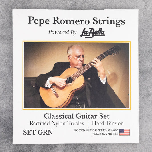 Pepe Romero Strings GRN: Classical Guitar String Set, Rectified Nylon Trebles, Hard Tension